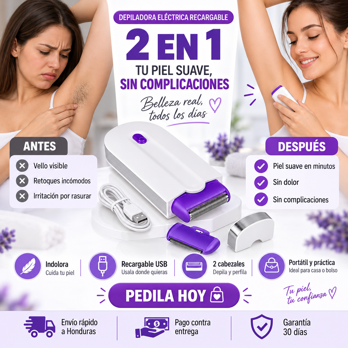 Depiladora Eléctrica Recargable 2 en 1 | Piel Suave en Casa