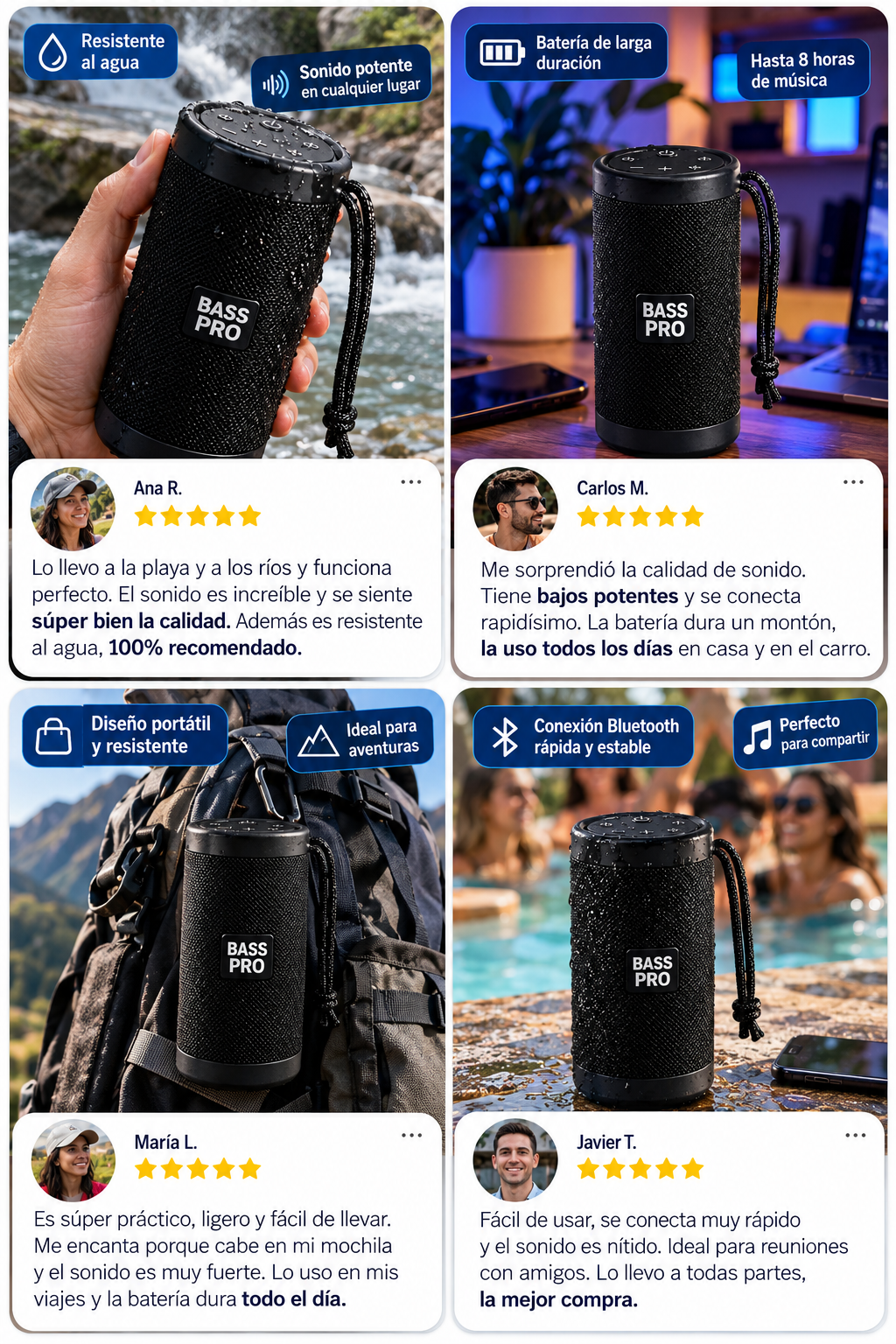 BassWave – Bocina Bluetooth Portátil / Subwoofer para Exteriores