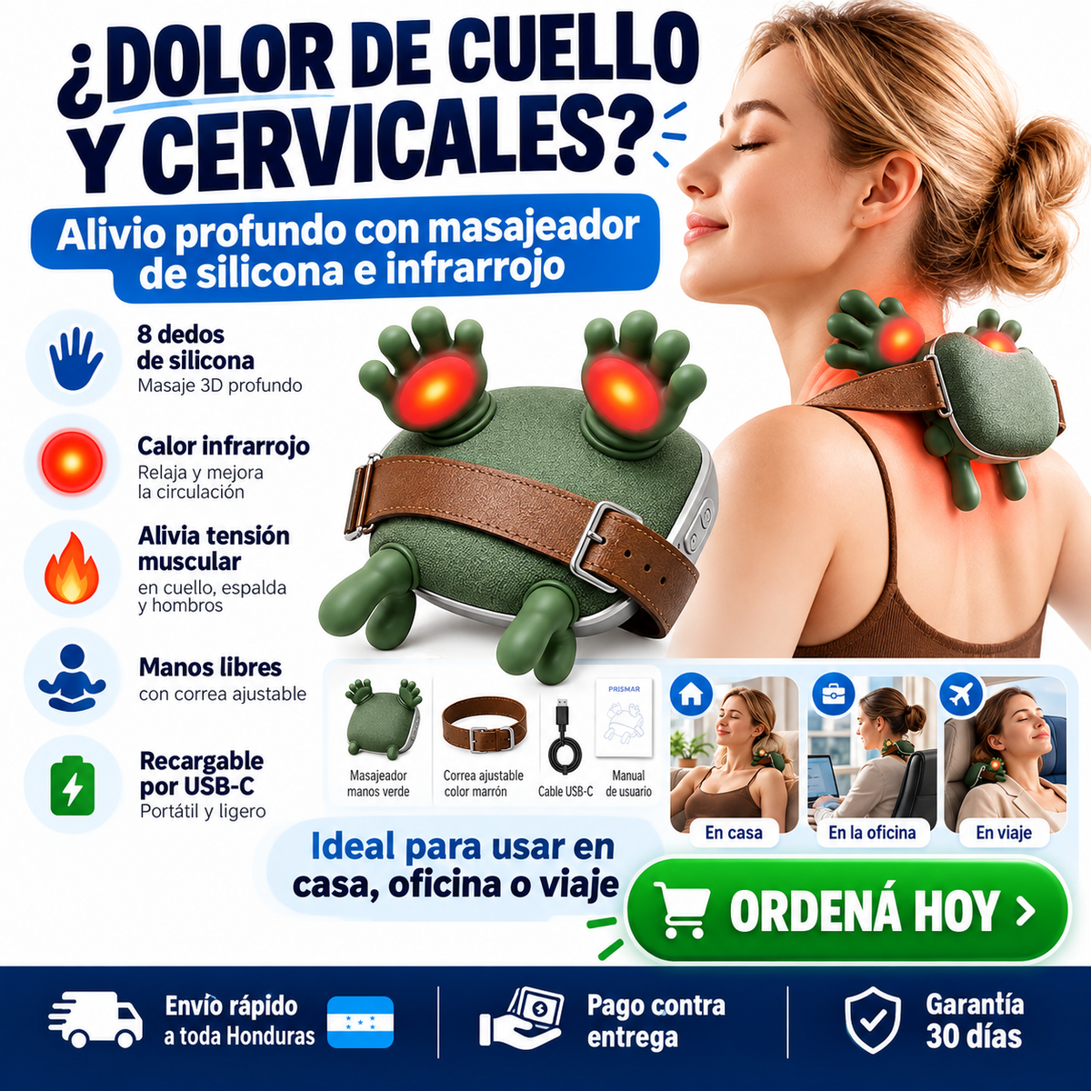 Masajeador de Cuello con Luz Roja | Manos Libres | 3 Niveles
