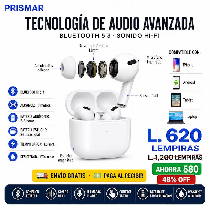 Audífonos Inalámbricos Pro Blancos | Conexión Instantánea | iPhone y Android