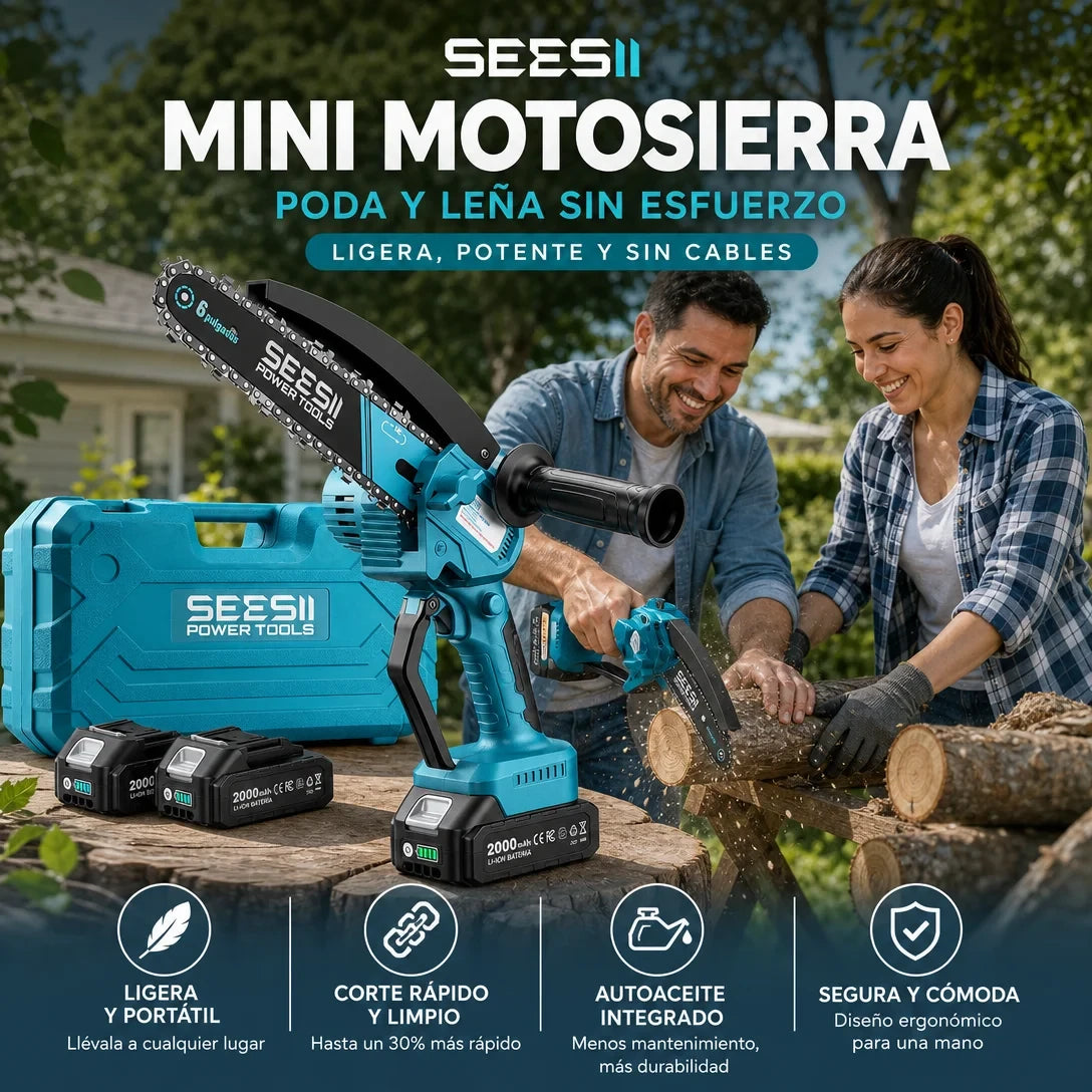Mini Motosierra Eléctrica 21V — ¡Podá y Cortá con una Sola Mano!