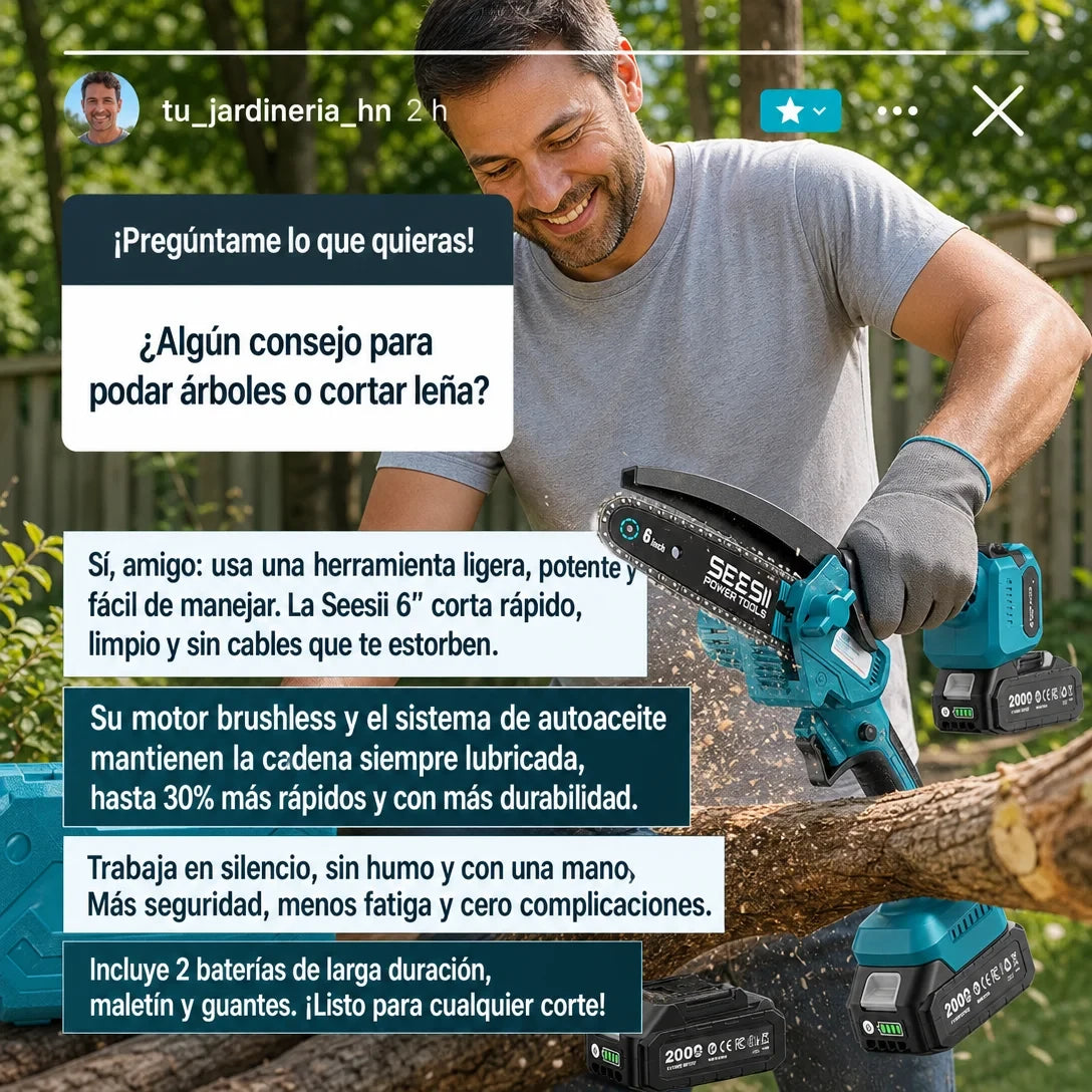 Mini Motosierra Eléctrica 21V — ¡Podá y Cortá con una Sola Mano!