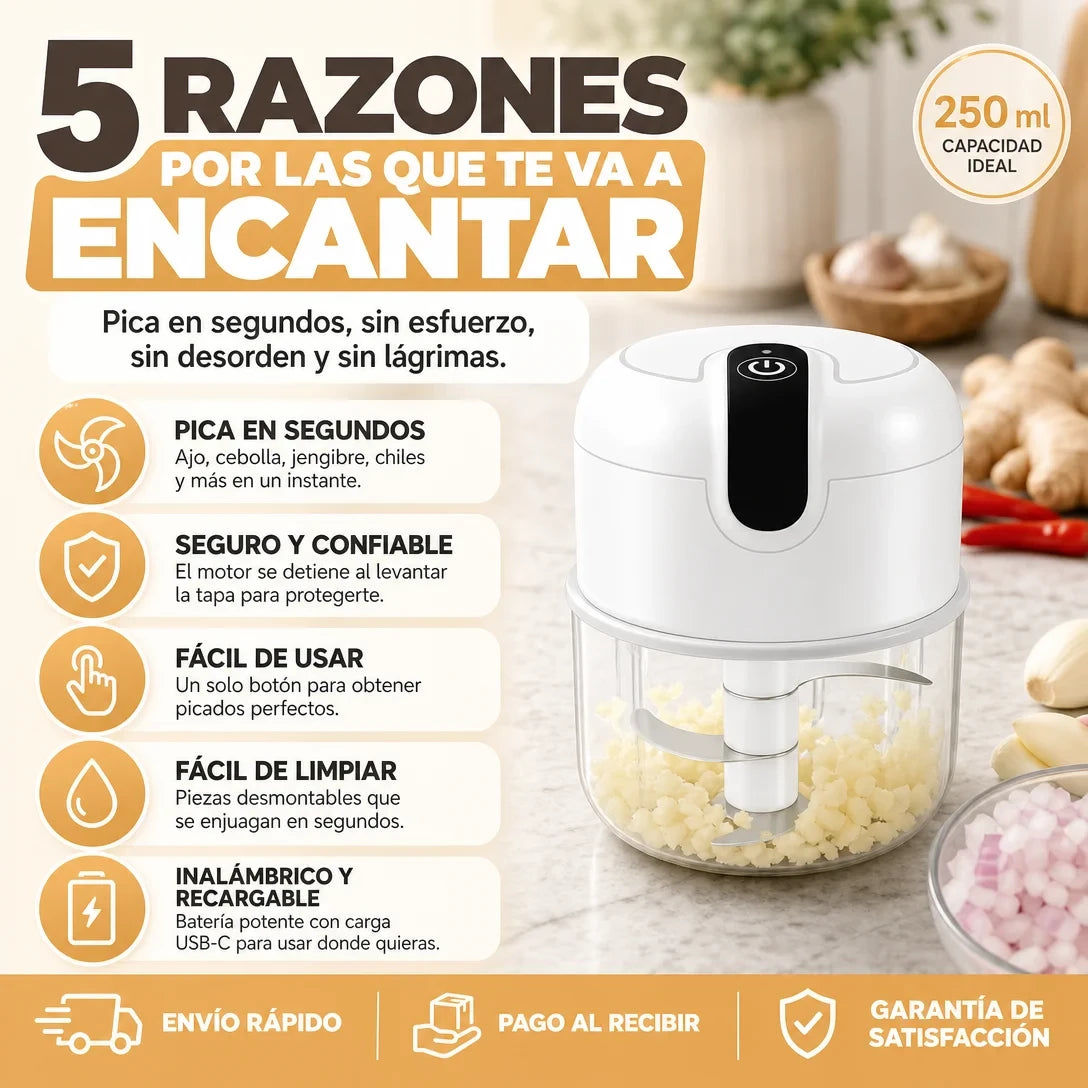 Mini Picador Eléctrico Inalámbrico Recargable | AMAZON GARANTIA Y CERTIFICADO | ChopMaster Go