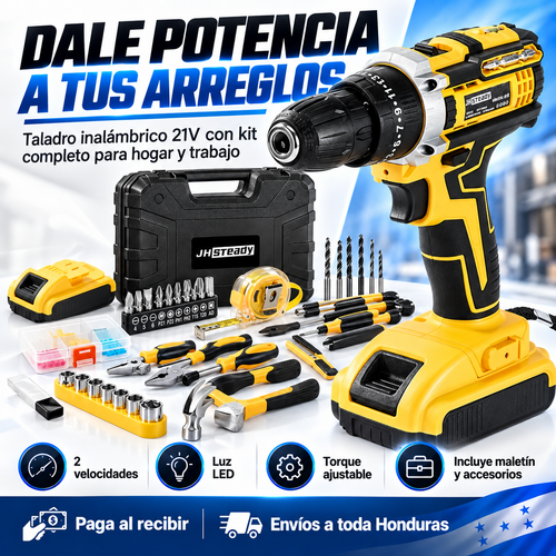 Kit Taladro Inalámbrico 3 en 1 — 21V · 2 Baterías
