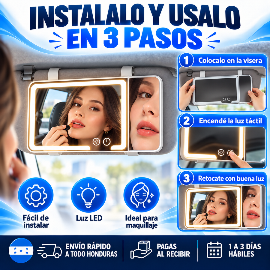 Espejo LED para Visera — ¡Maquillate Perfecta en tu Carro! - imagen 3