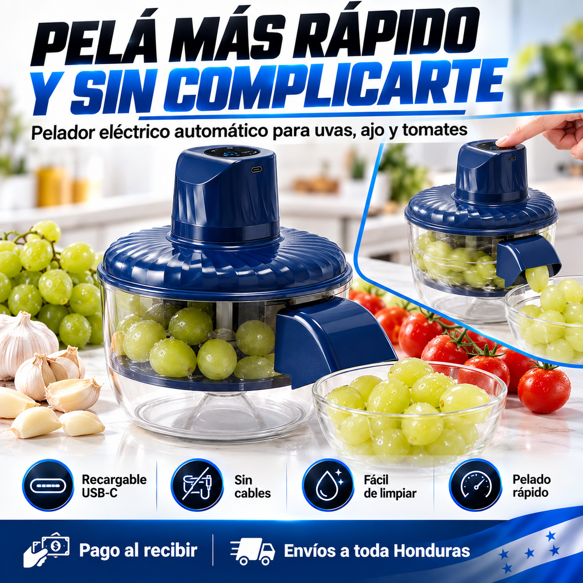 PeelEase Pro™ — Pelador Eléctrico de Frutas + Garantia
