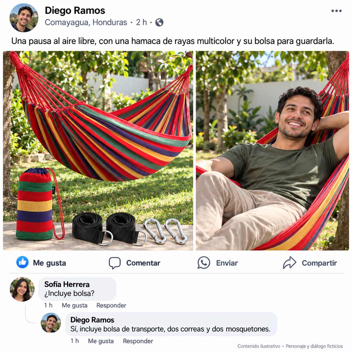 Hamaca Doble Anti-Volteo con Barra de Madera