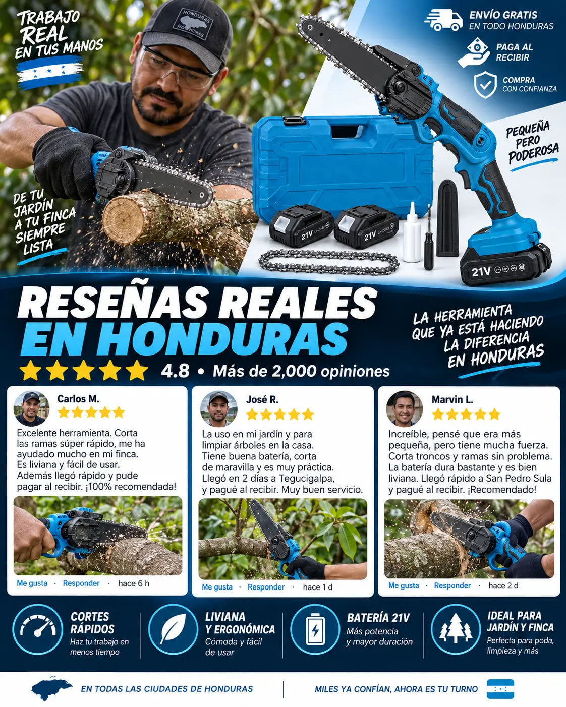 Mini Motosierra Eléctrica 21V — ¡Podá y Cortá con una Sola Mano!