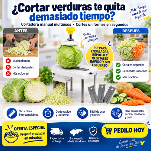 Cortadora Manual de Verduras con 3 Cuchillas de Acero