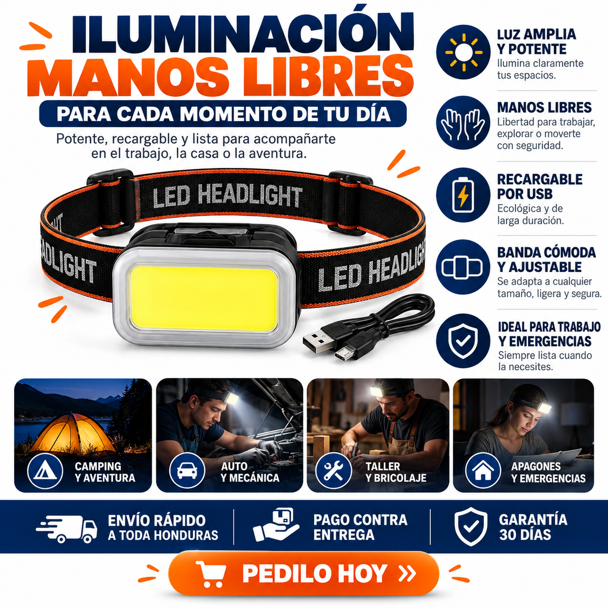 NightVision Pro – Linterna Frontal Inteligente