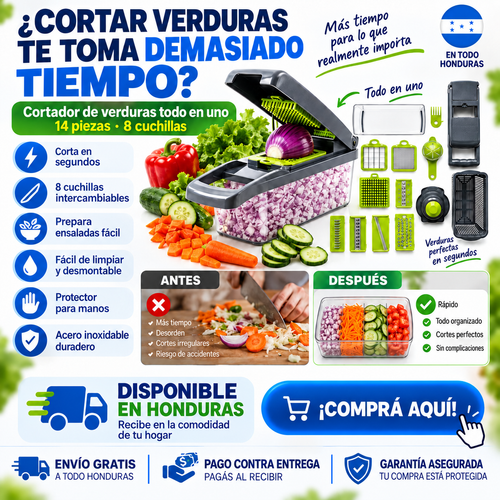 Cortadora de Verduras 14 en 1 — 8 Cuchillas de Acero