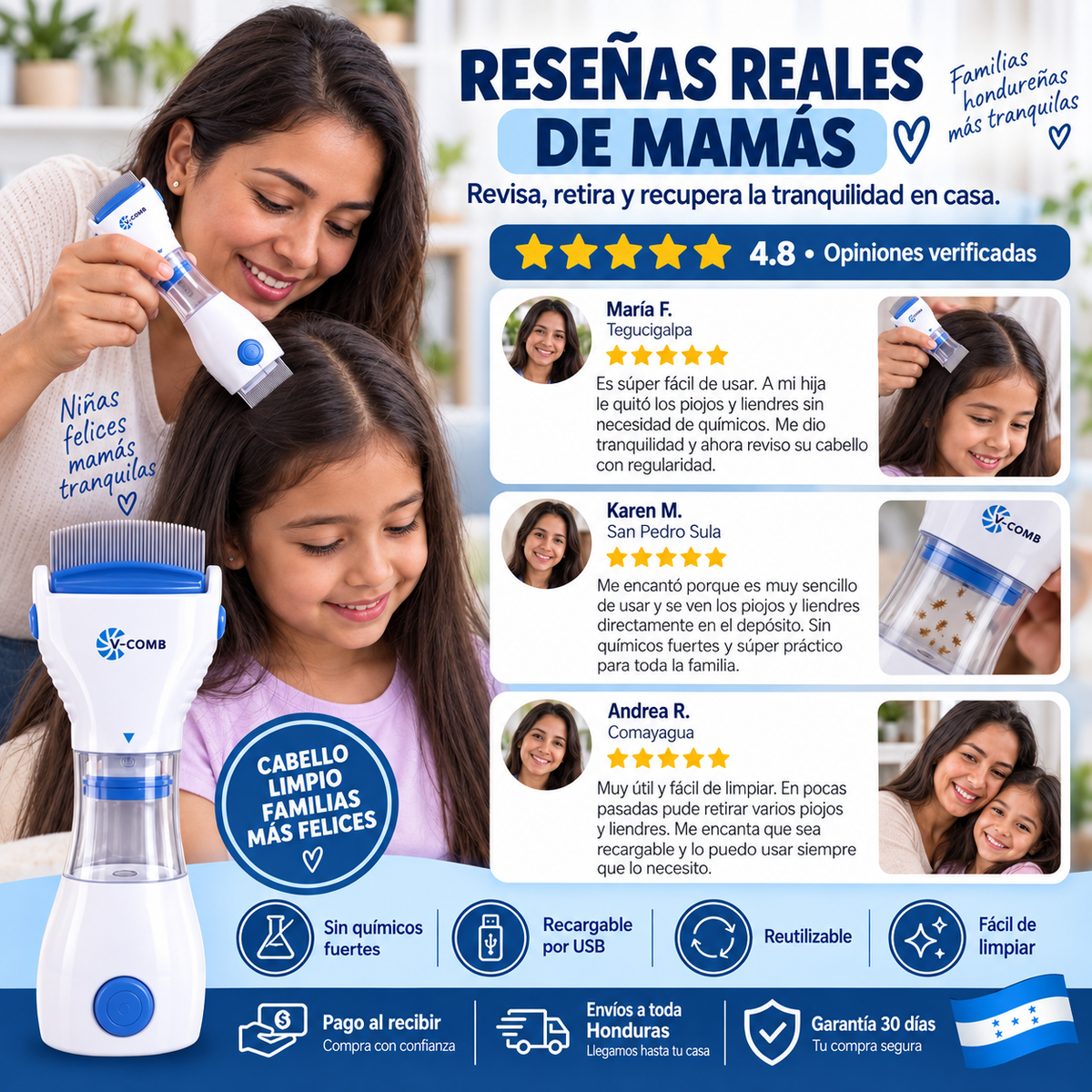 PioClean™ Pro – Eliminador Eléctrico de Piojos y Liendres (Recargable)