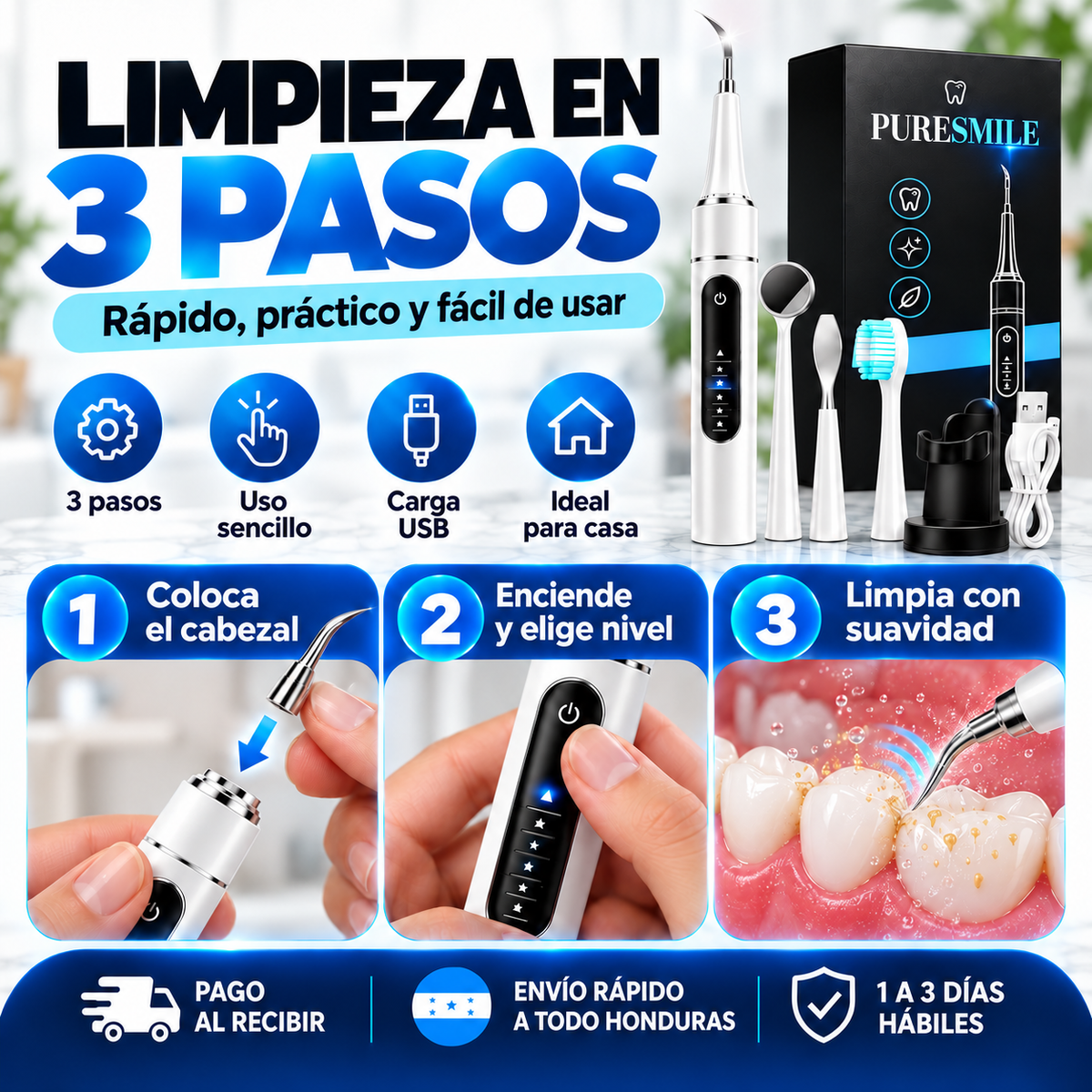 OralClean Pro™ | Cepillo Dental Eléctrico + Removedor de Sarro | 31,000 Vibraciones