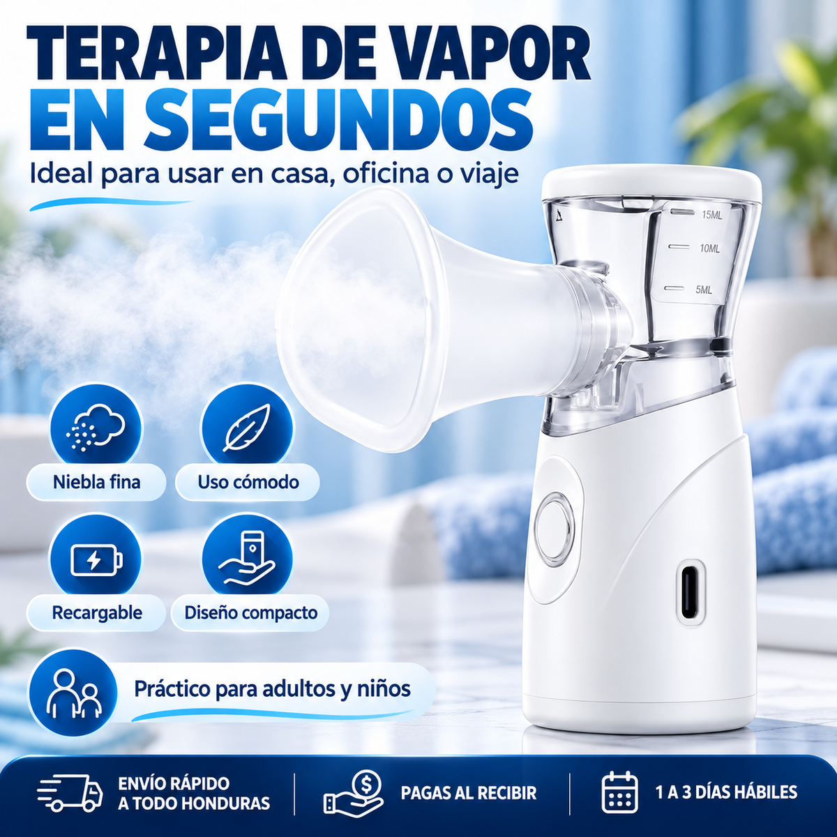 BreatheEase Ultra™ – Nebulizador Ultrasónico Portátil