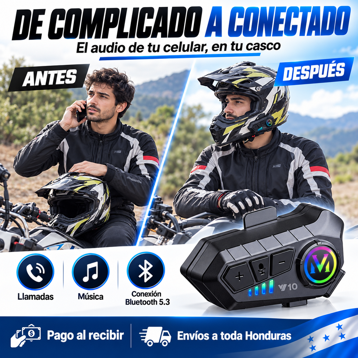 RideConnect Pro | Manos Libres | Batería 40H | Resistente al Agua | Pago al Recibir HN