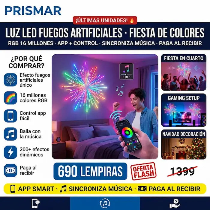🎆✨ Luces LED Fuegos Artificiales RGB — App + Control Remoto | Sincronización con Música | 200+ Modos 🌈🎵 - imagen 2