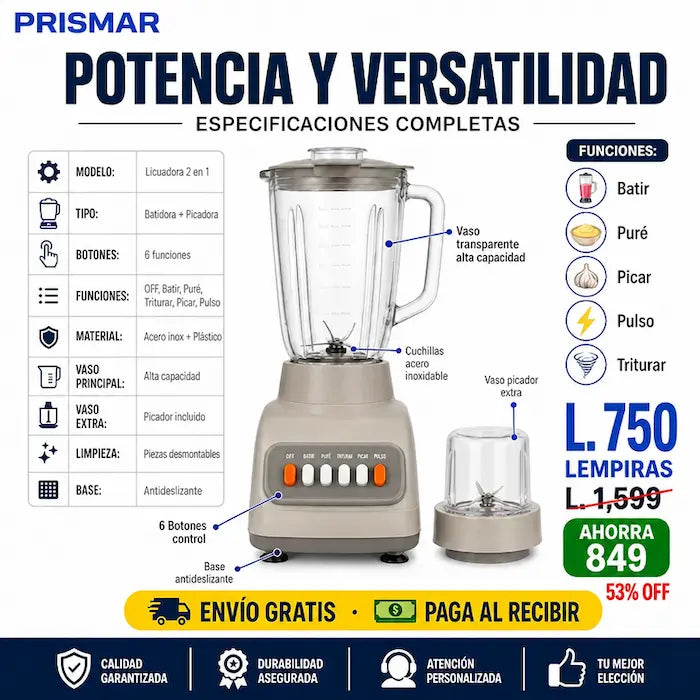 🍹 Licuadora 2 en 1 — ¡Batí, Picá y Cociná como Nunca Antes! - imagen 3