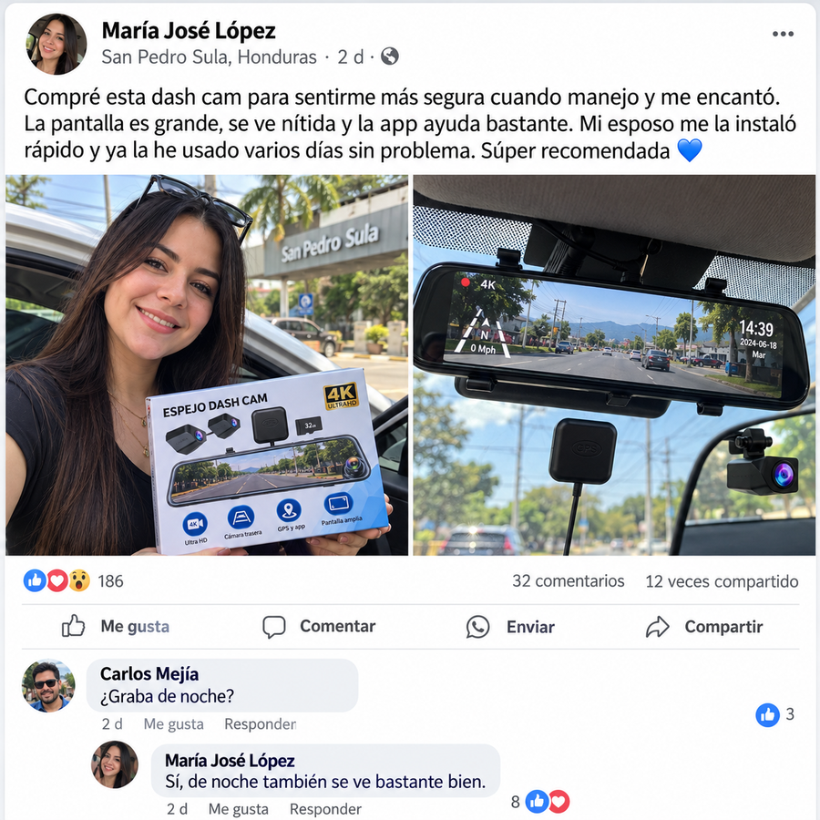 DriveSafe Vision™ – Espejo Retrovisor Inteligente con Cámara - reseña de cliente 1