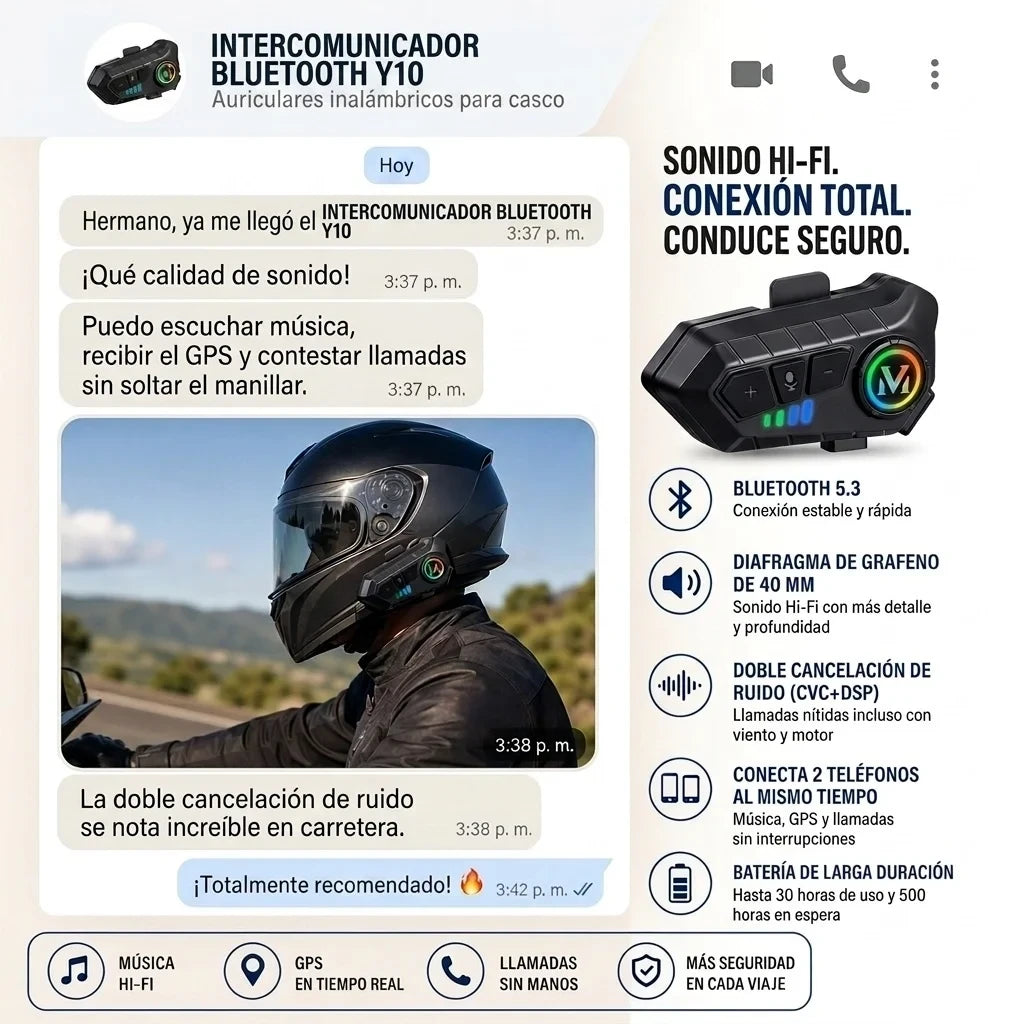 INTERCOMUNICADOR BLUETOOTH Y10 COMPATIBILIDAD DOS EN UNO