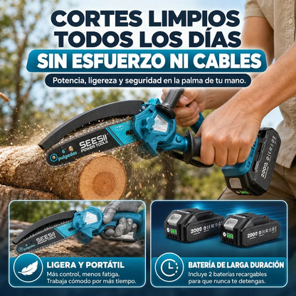 Mini Motosierra Eléctrica 21V — ¡Podá y Cortá con una Sola Mano!