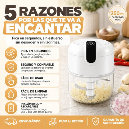 Mini Picador Eléctrico Inalámbrico Recargable | AMAZON GARANTIA Y CERTIFICADO | ChopMaster Go