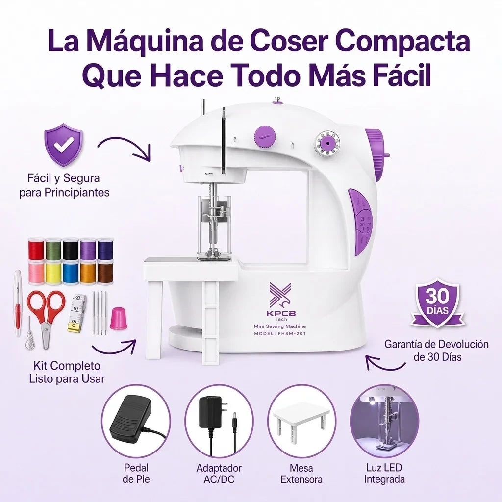 CoseFácil Mini | Máquina de Coser Portátil con Pedal y 2 Velocidades + Pago al Recibir + Garantía