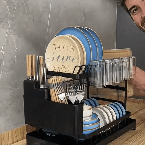 Escurridor de Platos 2 Niveles con Bandeja Drenadora — Doble Capacidad, Acabado Premium