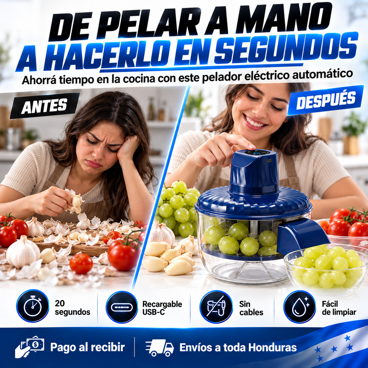 PeelEase Pro™ — Pelador Eléctrico de Frutas + Garantia